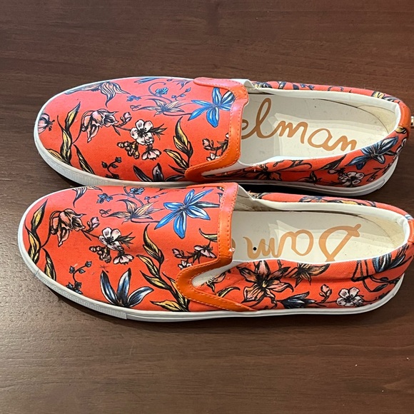 Sam Edelman slip-on sneakers.  Orange print.  Worn twice. - Picture 2 of 3
